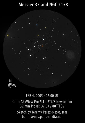 Sketch of Messier 35 (M35/NGC 2168) and NGC 2158