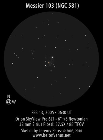 Sketch of Messier 103 (M103 / NGC 581) at 37.5X