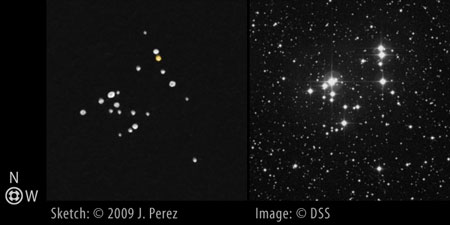 Sketch/DSS Photo Comparison of NGC 2169 (37 Cluster)