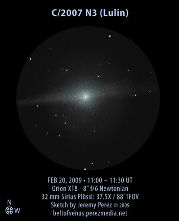 Telescopic Sketch of Comet C/2007 N3 (Lulin)