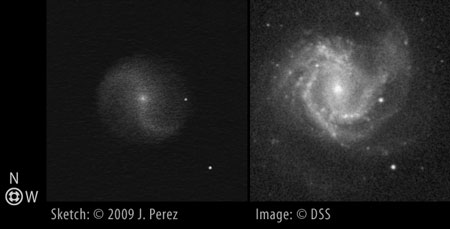 Sketch/DSS Photo Comparison of Messier 61 (M61 / NGC 4303)