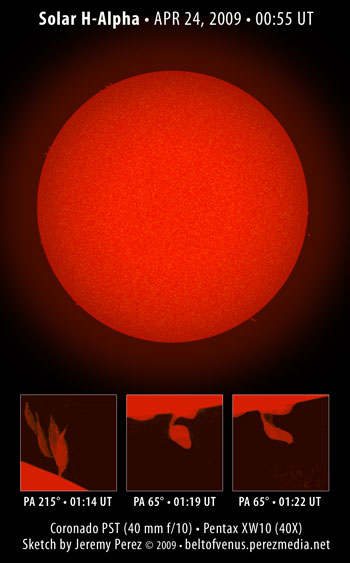 Solar H-Alpha Sketch - APR 24, 2009 - 00:55 UT