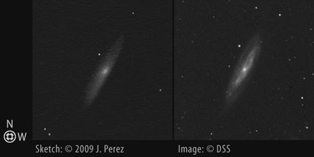 Sketch/DSS Photo Comparison of Messier 98 (M98 / NGC 4192)