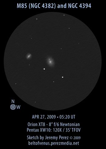 Sketch of Messier 85 (M85 / NGC 4382) and NGC 4394