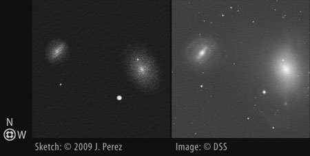 Sketch/DSS Photo Comparison of Messier 85 (M85 / NGC 4382) and NGC 4394