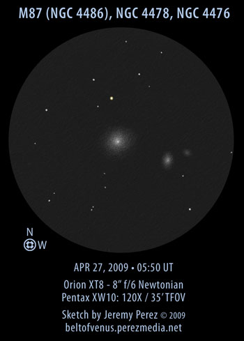 Sketch of Messier 87 (M87 / NGC 4486 / Arp 152), NGC 4478, NGC 4476