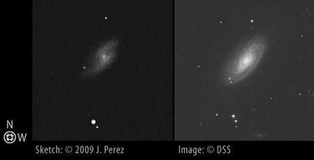 Sketch/DSS Photo Comparison of Messier 88 (M88 / NGC 4501)