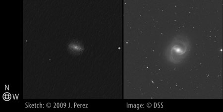 Sketch/DSS Photo Comparison of Messier 91 (M91 / NGC 4548)