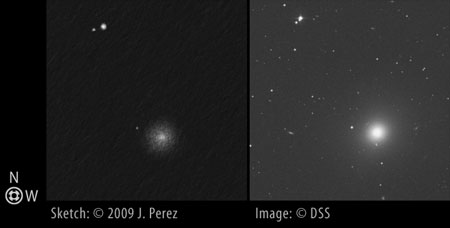 Sketch/DSS Photo Comparison of Messier 89 (M89 / NGC 4552)