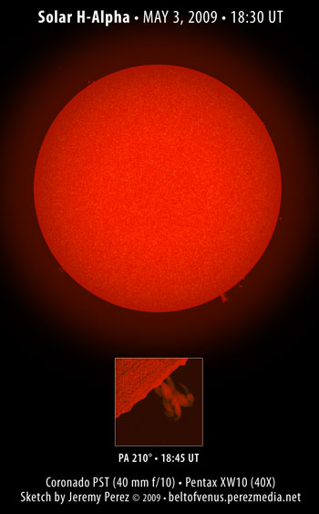 Solar H-Alpha Sketch - MAY 03, 2009 - 18:30 UT