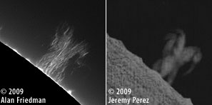 Comparison photograph and sketch of solar prominence - MAY 3, 2009 - 18:45 UT