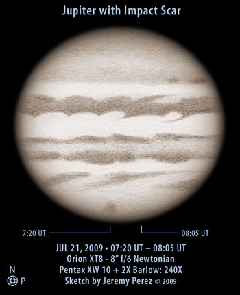 Sketch of Jupiter with Impact Scar