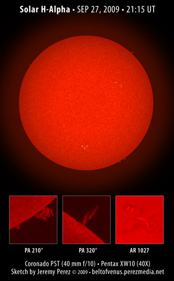 Solar H-Alpha Sketch - SEP 27, 2009 - 21:15 UT