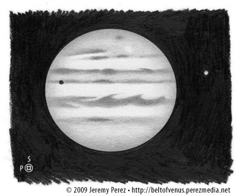 Sketch of Jupiter, Impact Scar, Callisto, and Shadow Transit