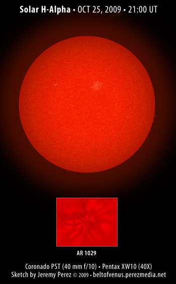 Solar H-Alpha Sketch - OCT 25, 2009 - 21:00 UT