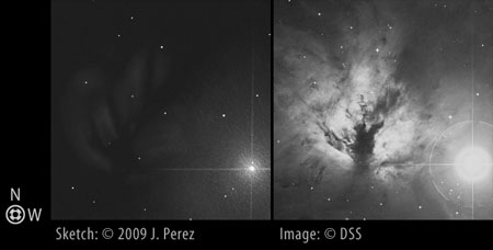 Sketch/DSS Photo Comparison of NGC 2024 (The Flame Nebula)
