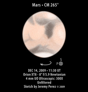 Sketch of Mars - CM 265 Degrees - DEC 14, 2009 - 11:30 UT
