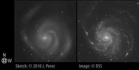 Sketch/DSS photo comparison of Messier 101 (NGC 5457)