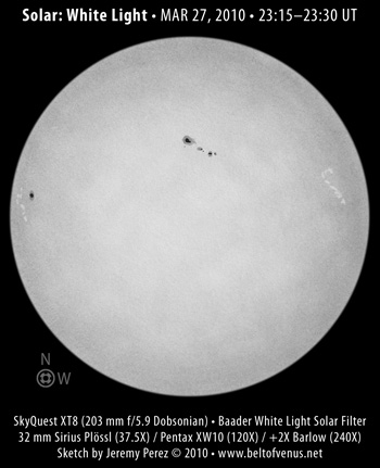 Solar White Light Sketch - MAR 27, 2010 - 23:15-23:45 UT