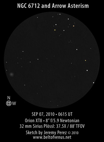 Sketch of NGC 6712 and Arrow Asterism - 37.5X