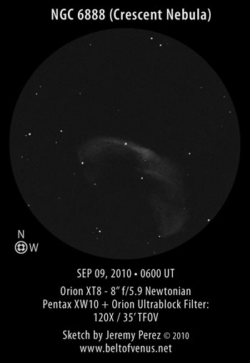 Sketch of NGC 6888 (The Crescent Nebula)