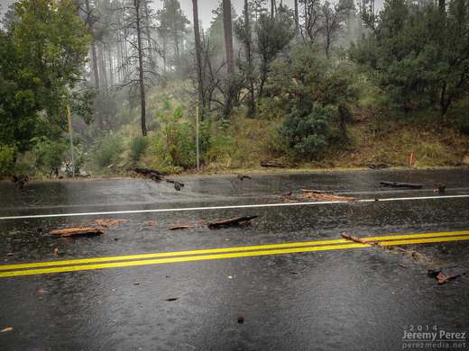 Flash flood debris on Highway 89 just south of Prescott (Had already pulled the huge log out of the road at this point). 2:56 PM / 2156Z