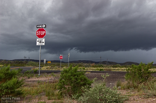 A line of convection as seen looking west from Highway 93 about six miles south of I-40. 8:30 AM / 1530Z