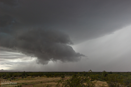 Wall cloud on a supercell north of Wickenburg. As seen from Highway 89 facing southwest. 11:30 AM / 1830Z