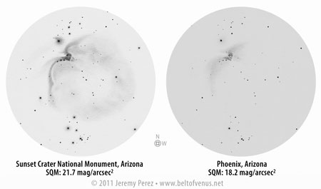 Original Negative Sketches of Messier 42/43 from dark sky and light polluted sky